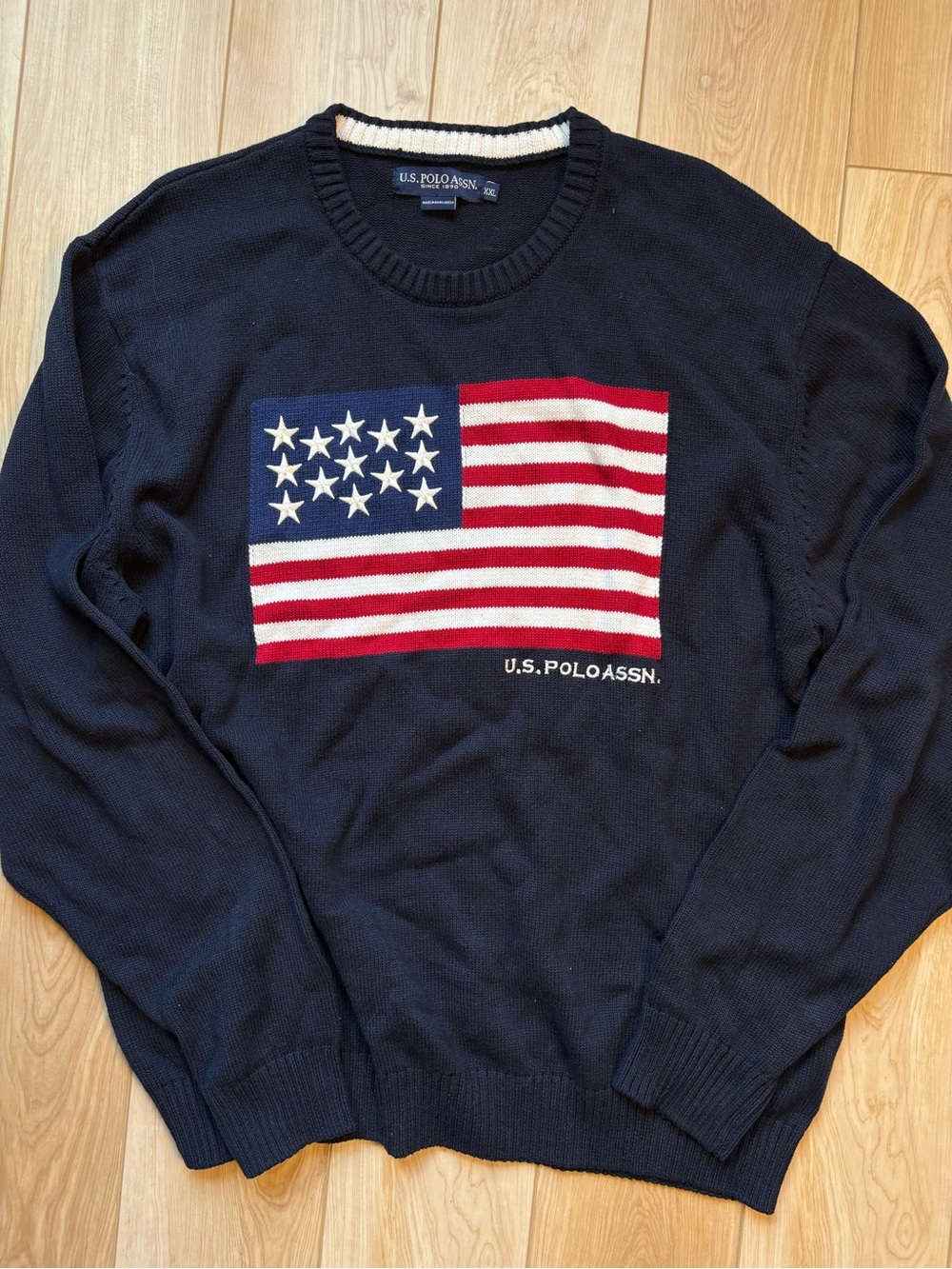 U.S. Polo Assn. American Flag Navy Cotton Crewneck Sweater